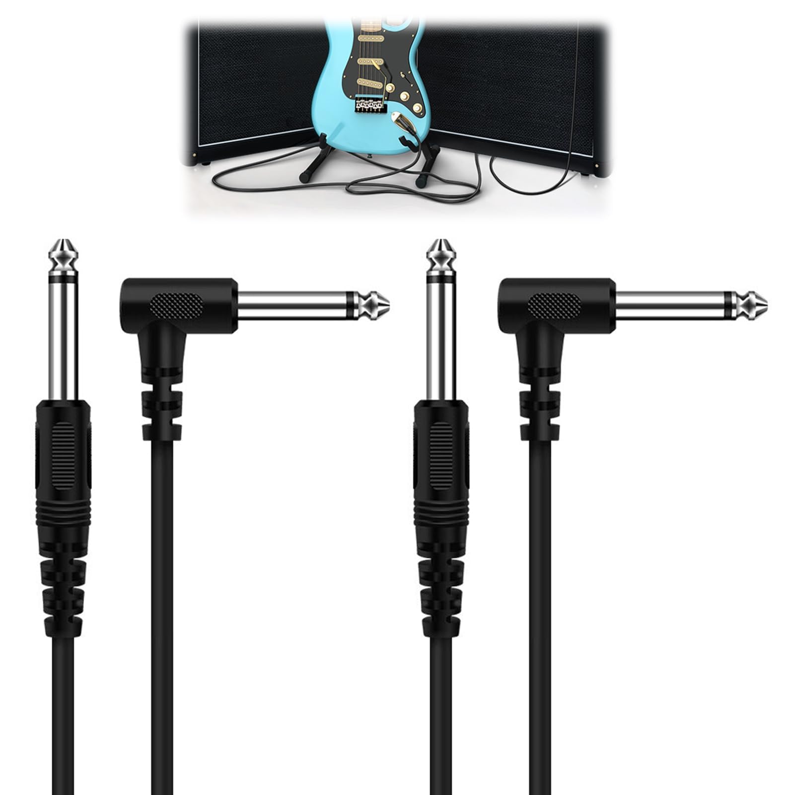 2 Pack Guitar Cable 3M/10FT 6.35mm 1/4" Right Angle Electric Guitar Instrument Cables Noiseless Straight to Right Guitar AMP Cord Lead for Electric Guitar Bass, Amp, Speaker, Keyboard, Studio, Mixer