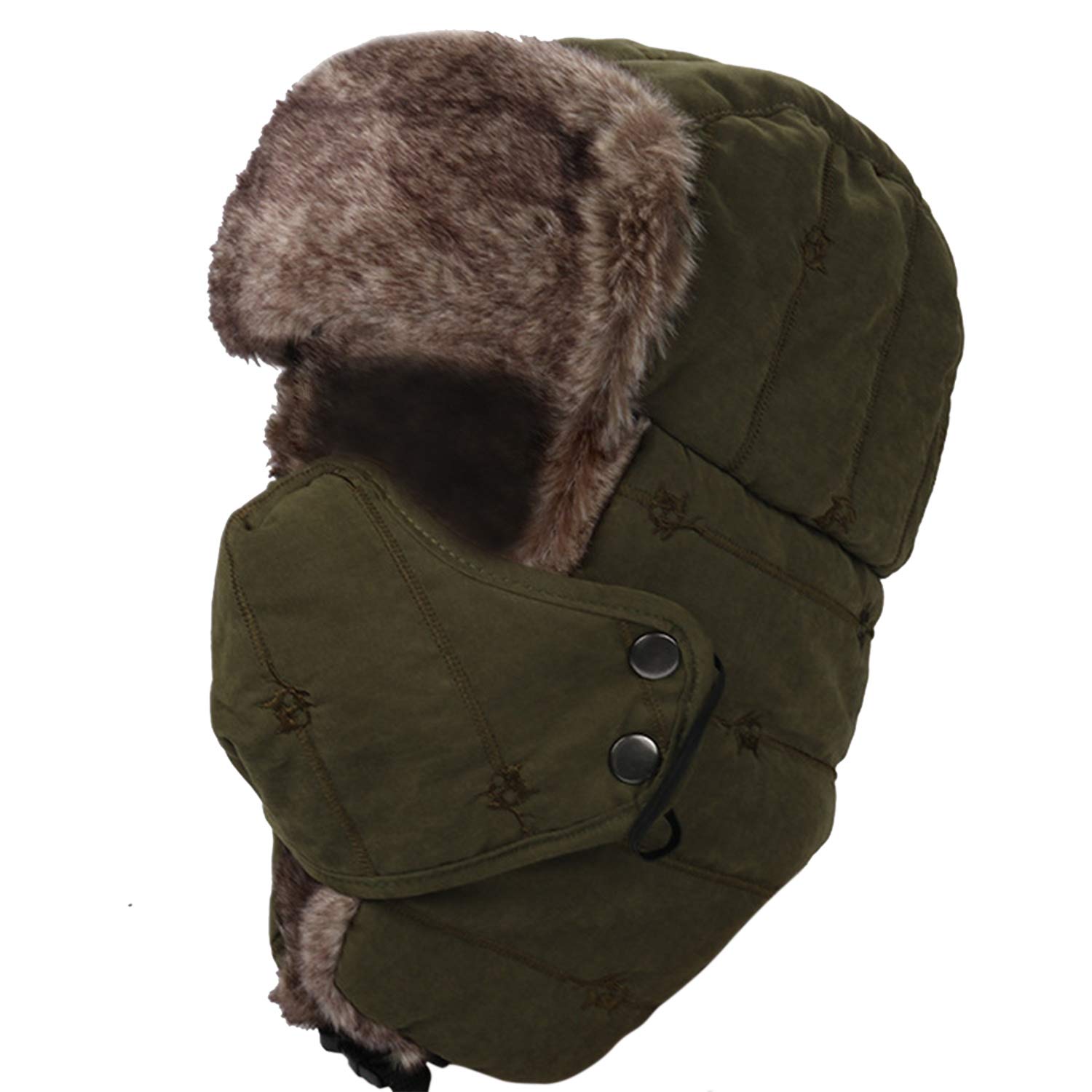 Winter Trapper Hat for Men Women Warm Ushanka Aviator Russian Windproof Hat with Mask,Army Green