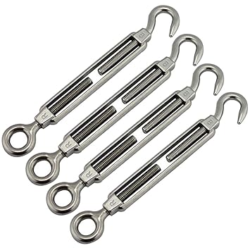 Fansport 4PCS Stainless Steel Hook Eye Turnbuckle Wire Rope Tension Light Duty Hook