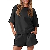 Fisoew Womens 2 Piece Outfits Casual Oversized Cropped Sweatshirt and High Waist Running Shorts Tracksuit Sets