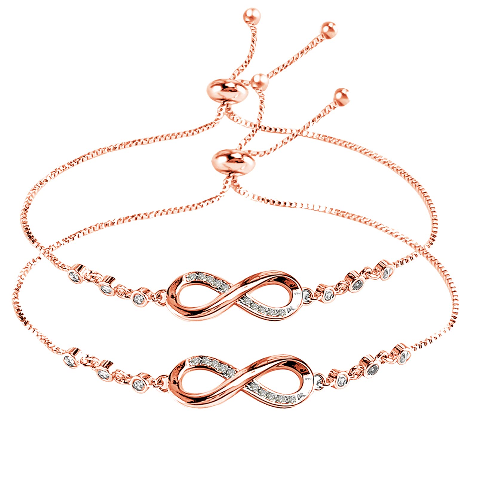 SwirlColor 2 Infinity Bracelets Rose Gold Adjustable Friendship Bracelets Special Friendship Gifts for Women Girls Friends Sisters