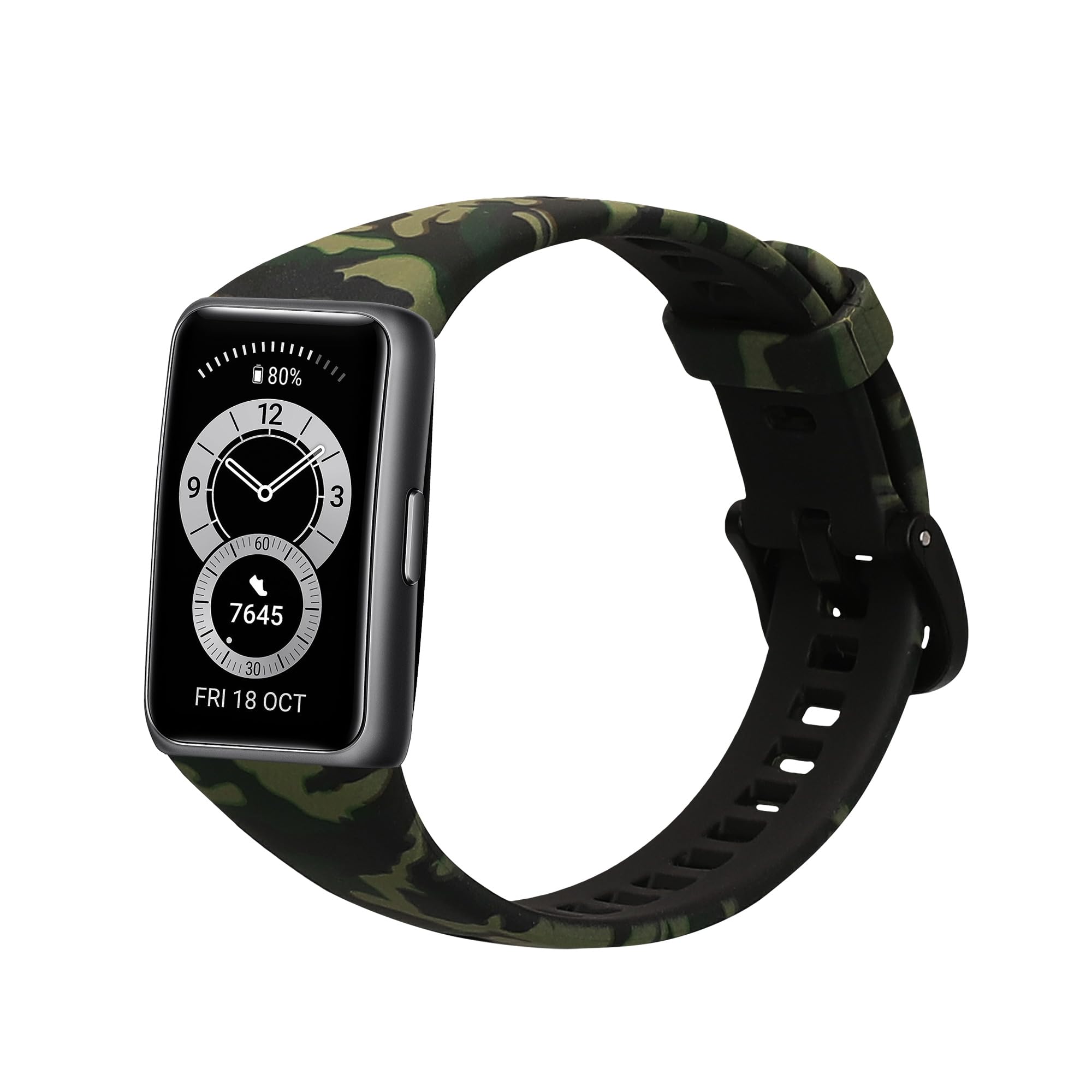 kwmobile TPU Silicone Strap Compatible with Huawei Band 6 & 6 Pro/Honor Band 7 & 6 - Tracker Band - camouflage Black/Light Green/Dark Green