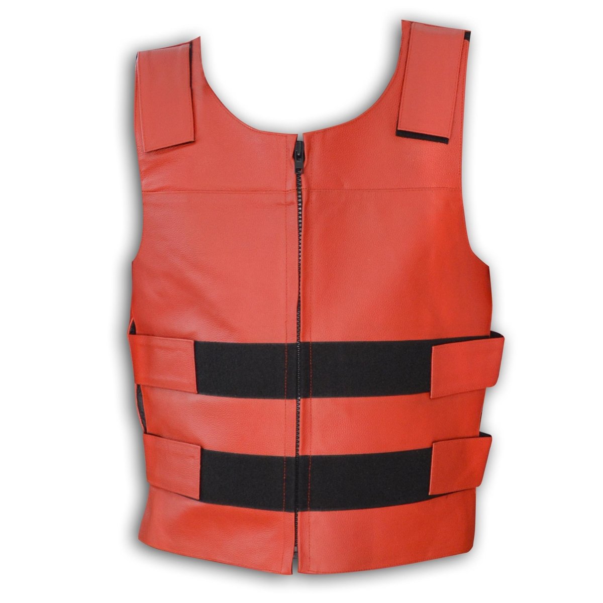 Men's Red Leather Bullet Proof Style Motorcycle Biker Vest New All