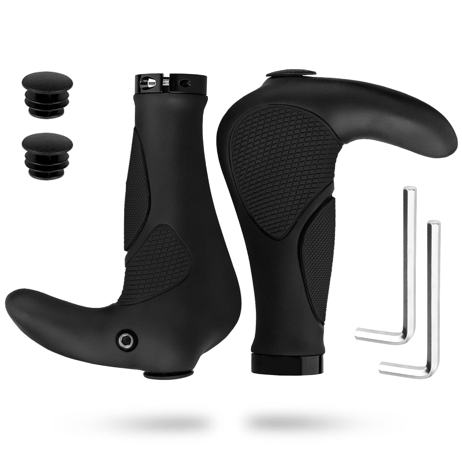 Simpeak Bicycle Handlebar Grips Ergonomic, Bike handle with Bar Ends Horns Rubber Comfortable Protector for BMX MTB (Suitable for 22.2mm)