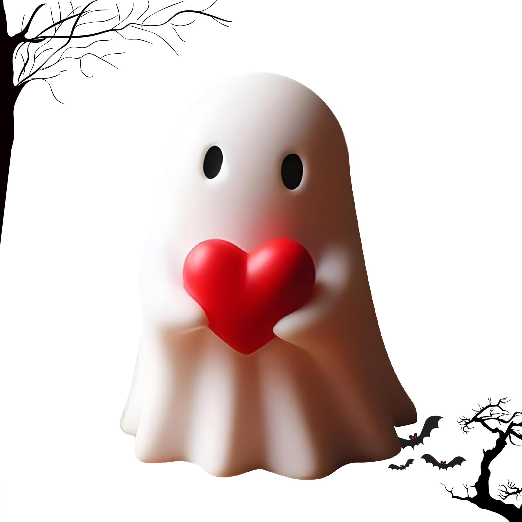 Photo 1 of ***MAJOR DAMAGE*** Chgfs Halloween Ghost Figurine - Spooky Resin Ghost Statue, Cute Red Heart Ghost Halloween Decor Home Decoration Humorous Desktop Art Piece