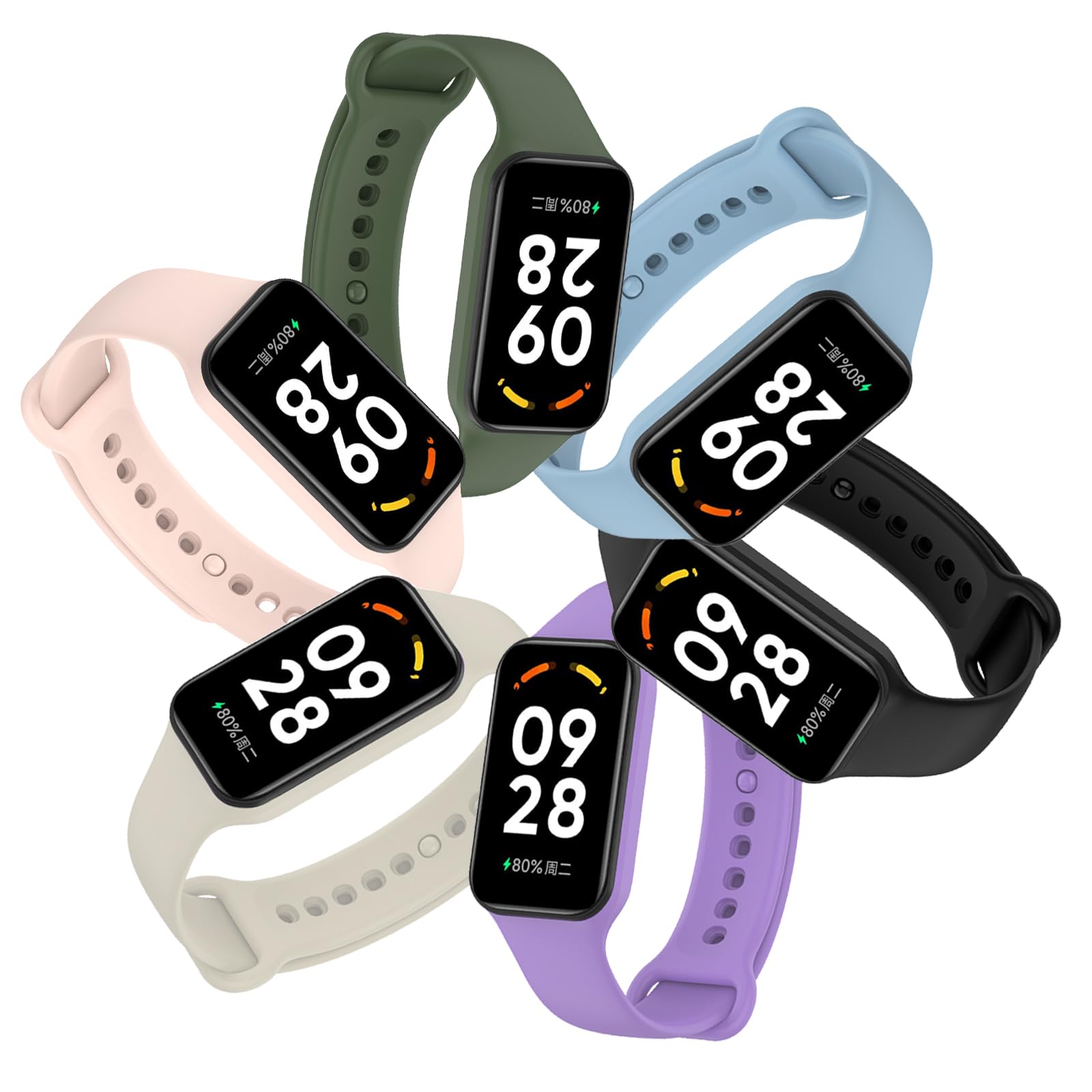 Xisair 6PCS Straps Compatible with Redmi Smart Band 2 Replacement Strap Xiaomi Redmi Band 2 Watchband Silicone Straps for Redmi Band 2 Sport Wristband