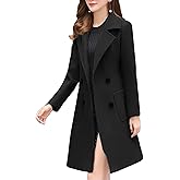 SOMTHRON Women's Winter Wool Blend Mid Long Pea Coat Double Breasted Notched Lapel Overcoat Jacket Outwear