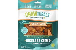Gnawturals Rawhide Free Dog Chews | Ribbed Bones | for Small - Medium Dogs | Pumpkin, Psyllium Husk and Chicory Root for Easy Digestion and Overall Gut Health (12 Bones, Pumpkin)
