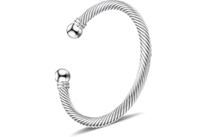 BOLAGTIER Stainless Steel Twisted Cable Wire Bracelets Adjustable Open Cuff Bangle Bracelet Vintage Jewelry Gift for Women