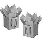 IN-JOOYAA 10 Pcs Silver Square Gift Bags with Tissue Paper Small Size Solid Party Favor Bags with Handles for Gift Giving (8x8x8 In, Silver)