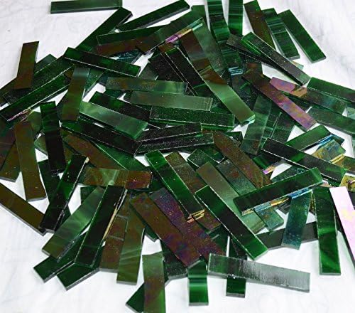 40 2" Green Iridescent Border Stained Glass Mosaic Tiles