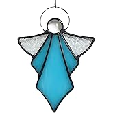 HAOSUM Angel Ornament Stained Glass Window Hangings Ornament Holiday Decor Memorial Remembrance Sympathy Gifts,Angel Gifts for Women(Blue) 5.5"×3.9"