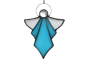 HAOSUM Angel Ornament Stained Glass Angel Stained Glass Window Hangings Ornament Holiday Decor Memorial Remembrance Sympathy Gifts,Angel Gifts for Women(Blue) 5.5"×3.9"