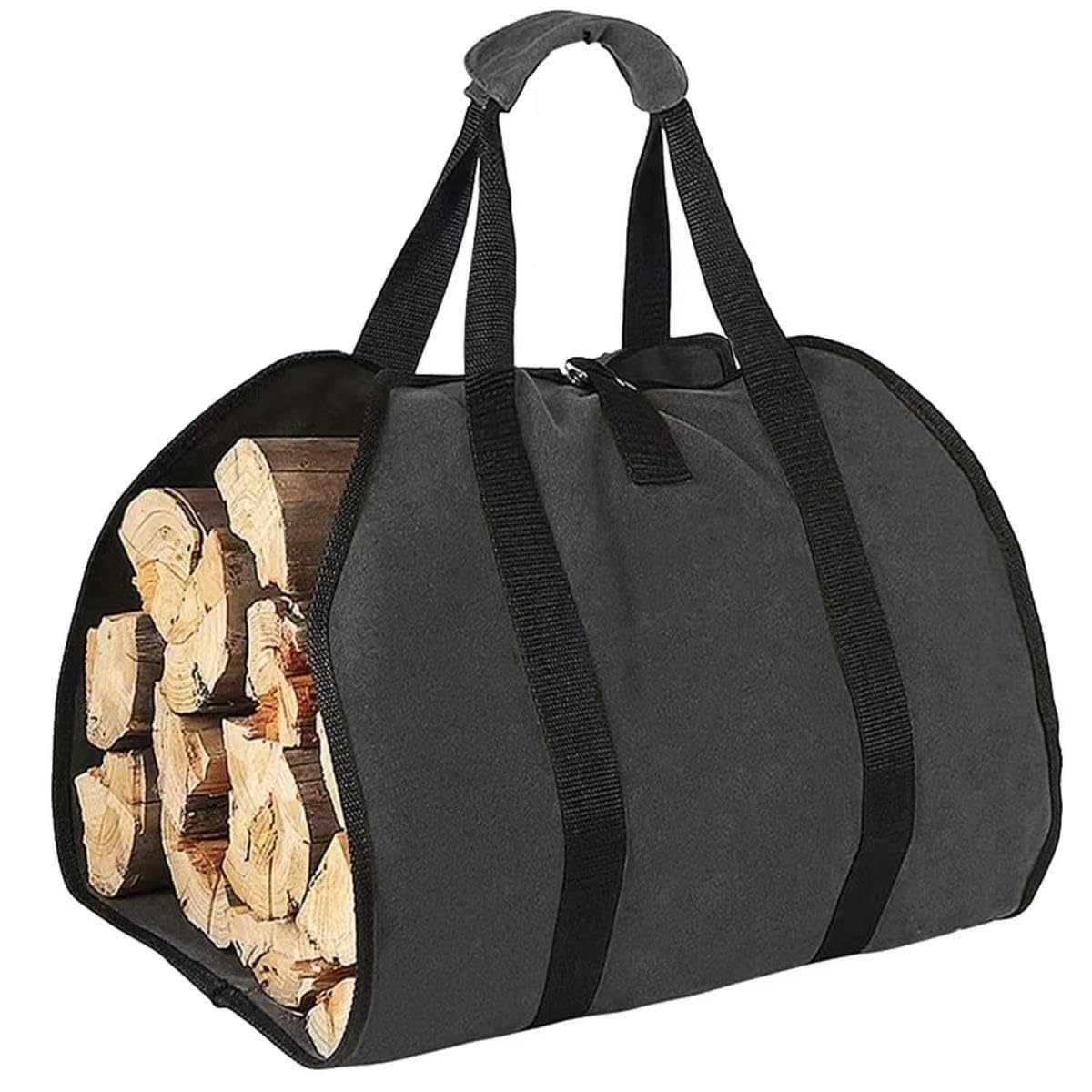 View 1 of ?Heavy-Duty Waxed Canvas Firewood Carrier Bag – Large Log Tote with Handles for Easy Transport (1, Black)