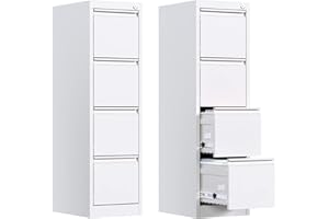 GangMei 4 Drawer Metal Vertical File Cabinet with Lock, Locking Narrow Filing Cabinet with Hanging Letter/Legal/A4 Folders for Home, Office, Assembly Required, White, 4 Drawers