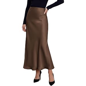 PRETTYGARDEN Women's Silk Satin Maxi Skirts Fall Clothes | Soft Smooth Fabric, Elastic High Waisted, A Line Mermaid, Bodycon