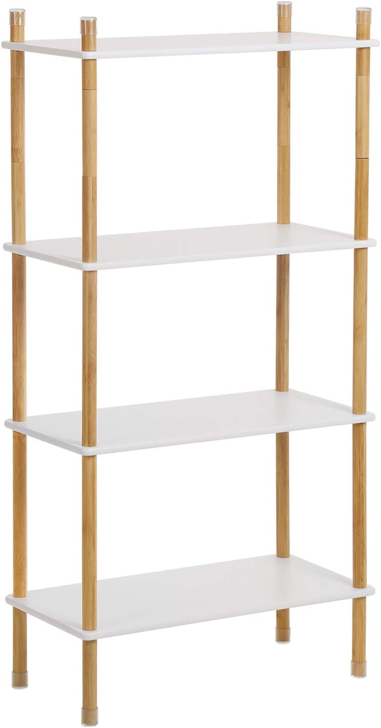 vasagle storage cabinet on Amazon Com Vasagle Modern Display Storage Rack 4 Tier Bamboo Bookshelf Diy Standing Shelf With Adjustable Height Ideal For Living Room Bathroom Kitchen White Natural Grain Mid Century Style Ulus104wn Kitchen Dining