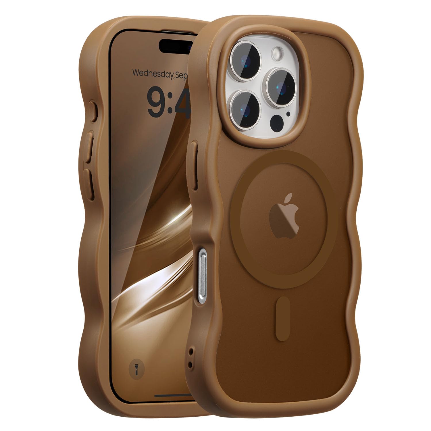 Photo 1 of UEEBAI Magnetic for iPhone 14 Pro Max Case, Compatible with MagSafe, Transparent Wave Frame Design Case Soft Edge Cover Cute Clear Matte Shockproof Protective Phone Case, Gold