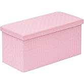 B FSOBEIIALEO Folding Storage Ottoman, Faux Leather Footrest Seat Long Shoes Bench Box Chest, Pink 30"x15"x15"
