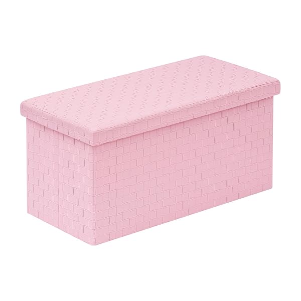B FSOBEIIALEO FOLDING STORAGE OTTOMAN, FAUX LEATHER FOOTREST...