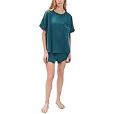 Lunya Women's Washable Silk Piped Tee and Shorts Pajama Set
