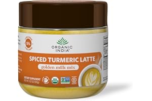 Organic India Spiced Turmeric Latte Powder - Golden Milk Mix, Authentic Blend, Gold Tea Drink, With Ginger and Cinnamon, Vegan, Ayurvedic Herbs, Caffeine Free, Zero Added Sugar - 3.52 Oz