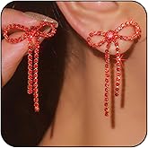 Bridal Bow Rhinestone Earrings for Women Trendy Sparkly Statement Tassel Bowknot Wedding Earings Brides Jewelry