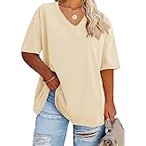 Women's Plus Size V Neck T Shirts Summer Half Sleeve Tees Casual Loose Fit Cotton Tunic Tops
