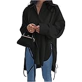 Verdusa Women's Oversized Button Down Shirts Split High Low Long Sleeve Blouses Tunics Tops