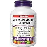 Webber Naturals Apple Cider Vinegar with Chromium, 120 Capsules, Fermented Naturally with The Mother, Digestive Support, Suga