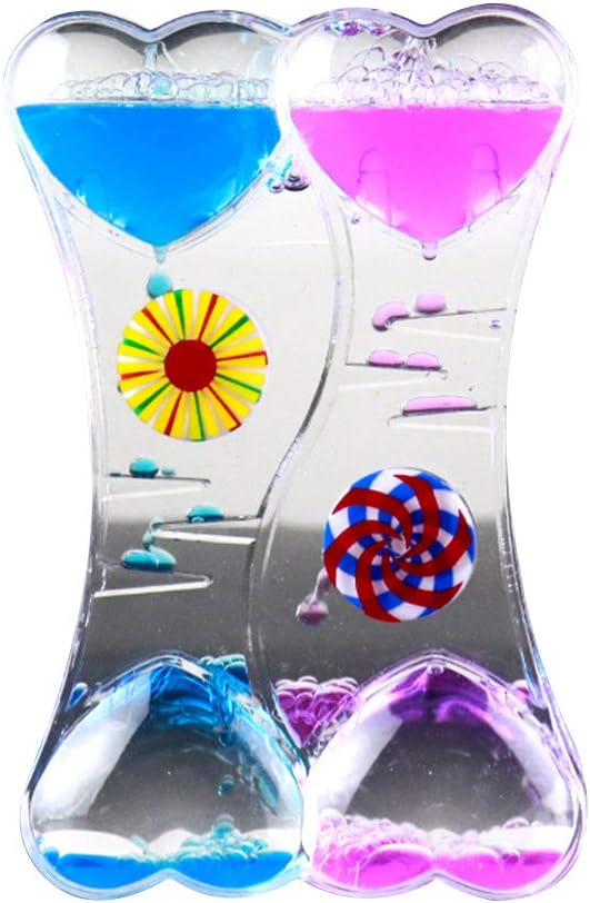 ybbghio Double Heart Liquid Motion Bubble Drip Oil Hourglass, Timer Clock for Kids Toy Gift Blue Pink