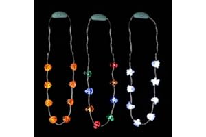 JASHIKA Halloween Eve Costume Party Accessories, Lighting Up LED Necklace Set of 3, Ghost, Jack O Lantern Pumpkin, Skull for Trick or Treating Door to Door Parade Procession