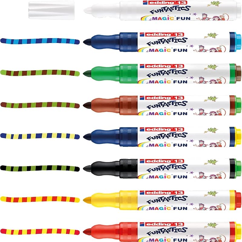 13 Funtastics Marcador Mágico - cores - 8 marcadores - ponta redonda de 2-4 mm - marcadores infantis com cores que mudam magicamente de cor, ideias de presentes para rapazes e raparigas