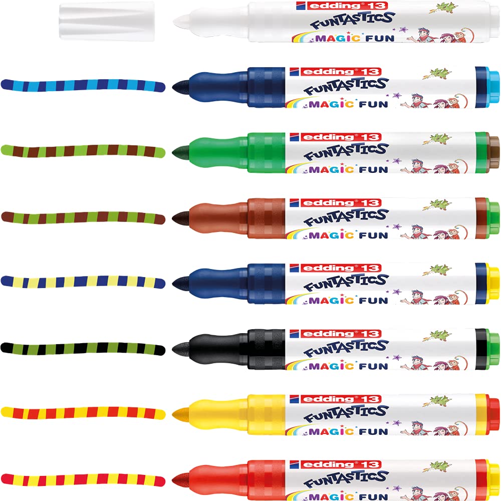 edding 13 Funtastics magic marker - assorted colours - 8 pens - bullet nib 2-4 mm - colour pens for children including magical colour-change pen, gift idea for children, creative fun