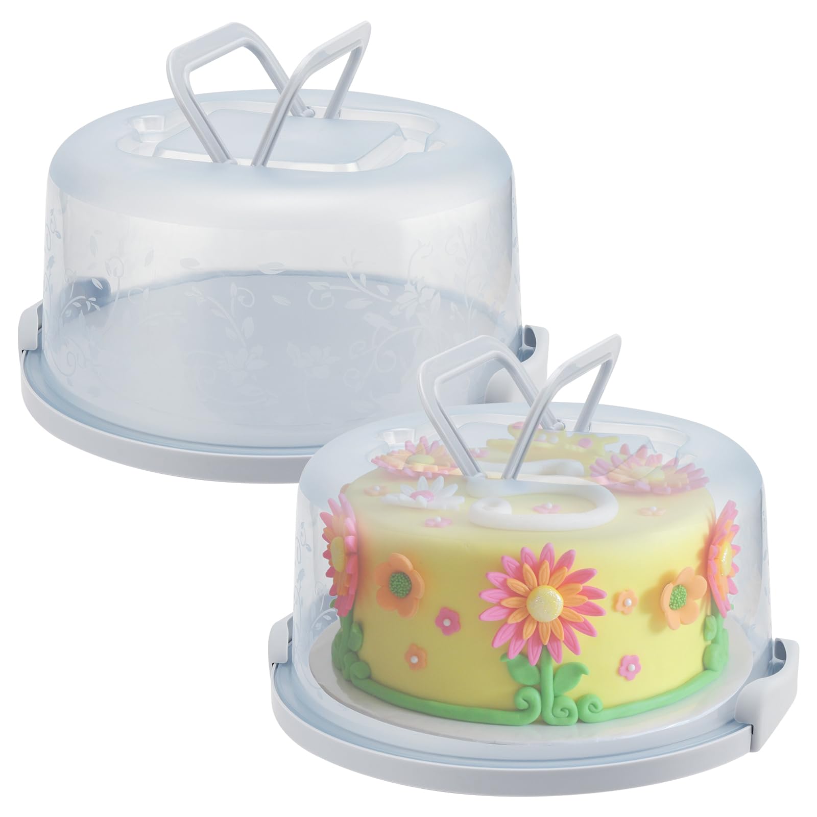 MUKLEI 2 PCS 26cm Round Cake Carrier with Handle, 10 Inch Aqua Blue Plastic Cake Carrier Box, Large Cake Storage Container Round, Cake Transporter Cake Holder with Lid for Take-out