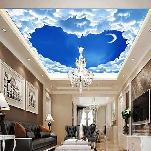 Hyxmk Custom 3d Mural Wallpaper Heart Shaped Blue Sky White Clouds