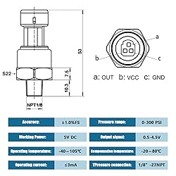FUSCH 300 PSI Pressure Transducer Sensor with