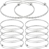 PH PandaHall 10pcs Stainless Steel Adjustable Bangle Bracelet 2.5" Wire Blank Bracelet Stainless Steel Expandable Bangle Stainless-steel Wire Bracelet for Women DIY Jewelry Making
