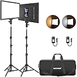 Neewer Led Video Light Panel Lighting Kit, 2-Pack 12.9" Dimmable Bi-Color Soft Lights with Light Stand, Built-in 8000mAh Batt