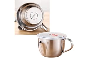 304 Stainless Steel Fat Separator with Dual Spout Design for Gravy, Broth & Soup – Heat-Resistant Handle, Dishwasher Safe(A)