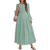 HOSIKA Girls Long Sleeve Dress V Neck Elastic Waist Tiered Flowy A-line Fall Maxi Dresses with Pockets for 6-12 Y