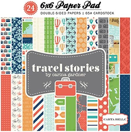Echo Park Paper Carta Bella Paper Pad x 6-inch 24/Pkg-Travel Stories, Green, 6 Inches