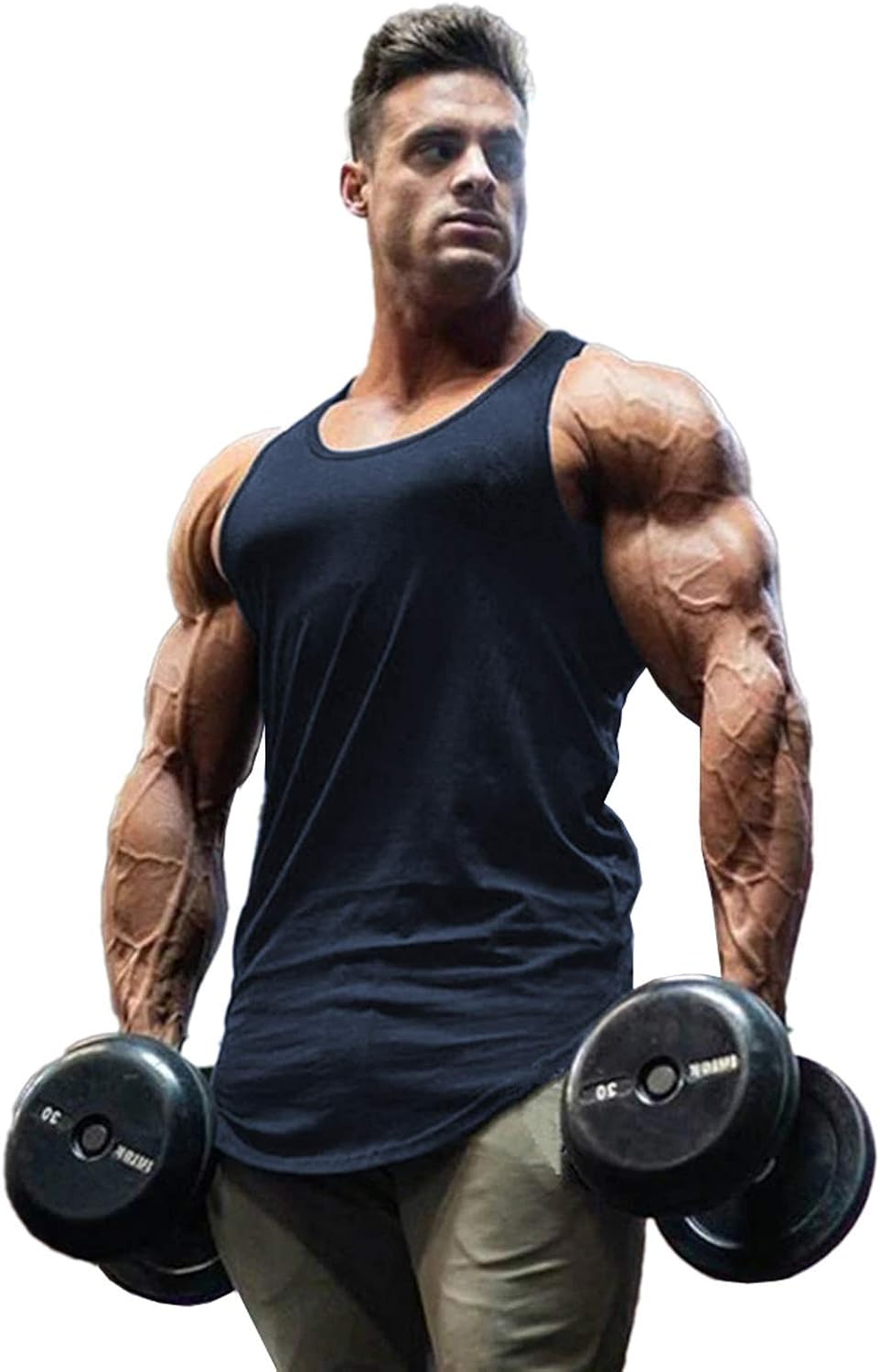 LecGee Men's 2 Pack Tank Top Workout Gym Muscle Tee Fitness Y-Back Vest Bodybuilding Stringer Sleeveless T-Shirt: Clothing