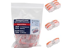 YQSIYU DIY Splicing Wire Connectors in Transparent with Orange Handle, 1 Conductor Quick Connect Lever Wire Connectors 25 Pcs in Bags of Clamp Lever Terminals