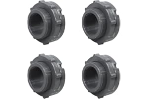 UgyDuky 4 Pieces PVC Bulkhead Fitting for Rain Barrels, Aquariums, Water Tanks, Tubs, Pools - Grey (1 1/2 Inch)
