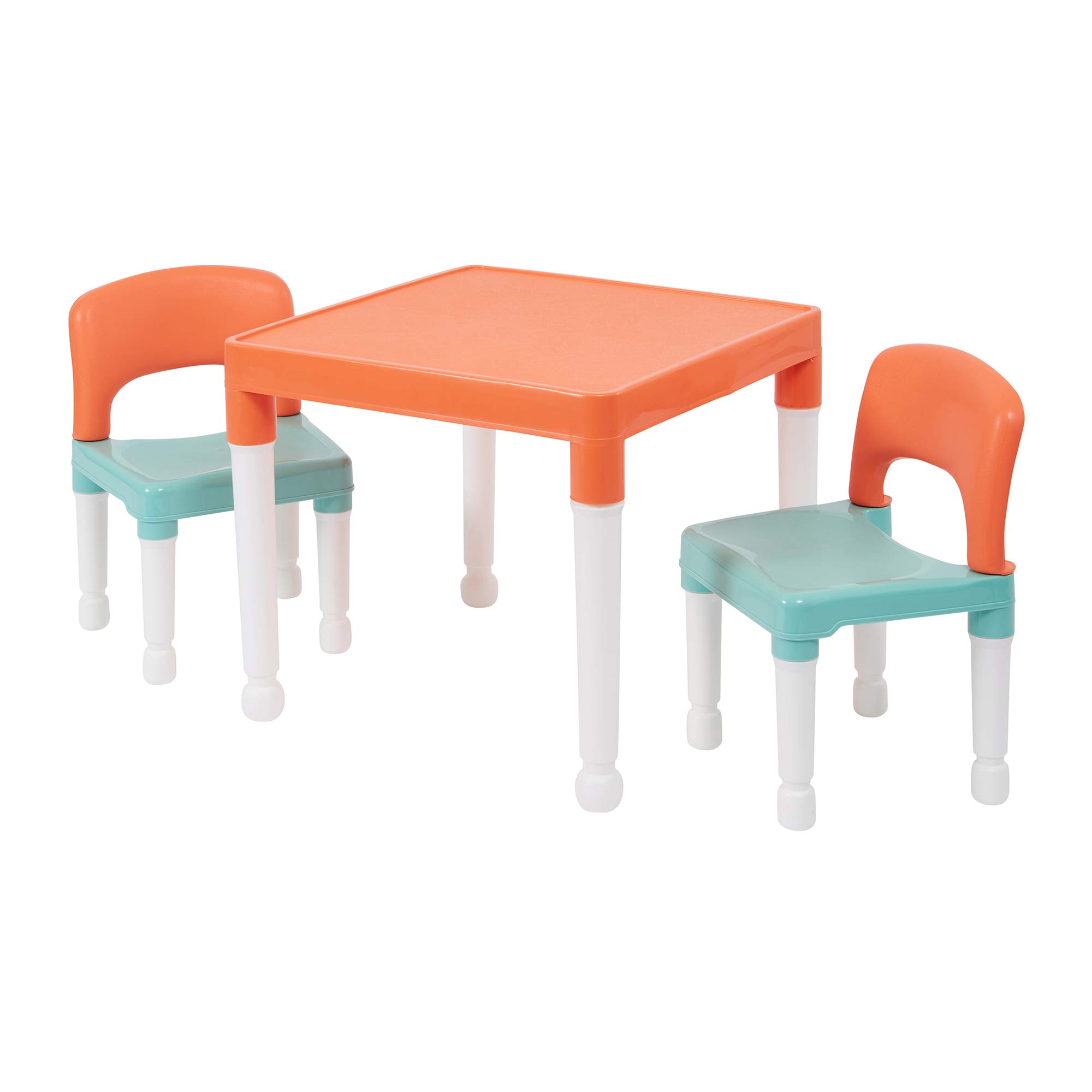 Liberty House Toys Childrens Table and Two Chair Set, Green Orange White, Table-51cm H x 51cm W x 43cm D 27cm x 31cm x 44cm, Seat Height 26cm