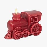 Luminara - Flameless Holiday LED Candle Battery Operated Moving Flame - Red Train - Pack of 1-7.3x5.5x5.5 - Auto Timer Built-in 5-Hour Timer Candle