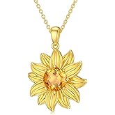 BETHZA Sunflower Necklaces for Women 925 Sterling Silver You're My Sunshine Sunflower Pendant Natural/Created Birthstone Gemstone Jewelry Gifts for Mother