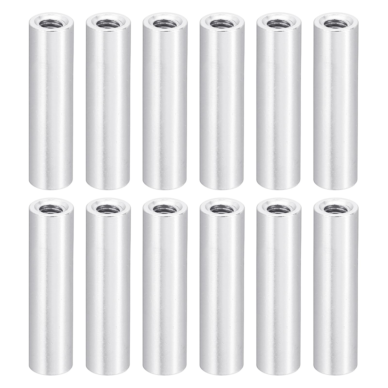 PATIKIL 12pcs M3 Metal Threaded Standoff Spacer Nuts, Round Aluminum Spacers Female Coupling Screws, 1/8" ID x 3/16" OD, Metallic Silvery 3x5x22mm
