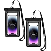 Floating Waterproof Phone Pouch (2-Pack), IPX8 Dry Bag with Built-in Airbag, Touch-Friendly Clear Case with Lanyard for Beach, Swimming, Kayaking & Cruise, Fits Phones up to 7.2" (Black)